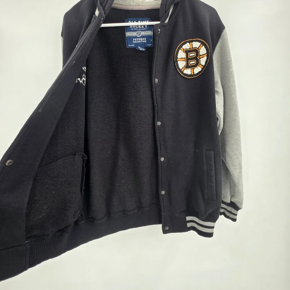 OLD TIME HOCKEY BOSTON BRUINS VARSITY JACKET YOUTH KIDS XL BLACK SNAP BUTTON NHL